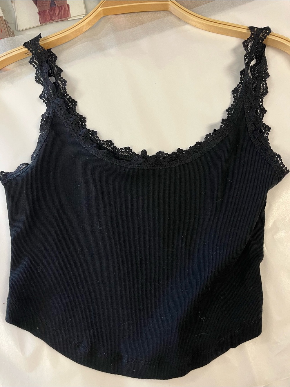 OGL Black Ribbed Lace-Trim Crop Tank Top